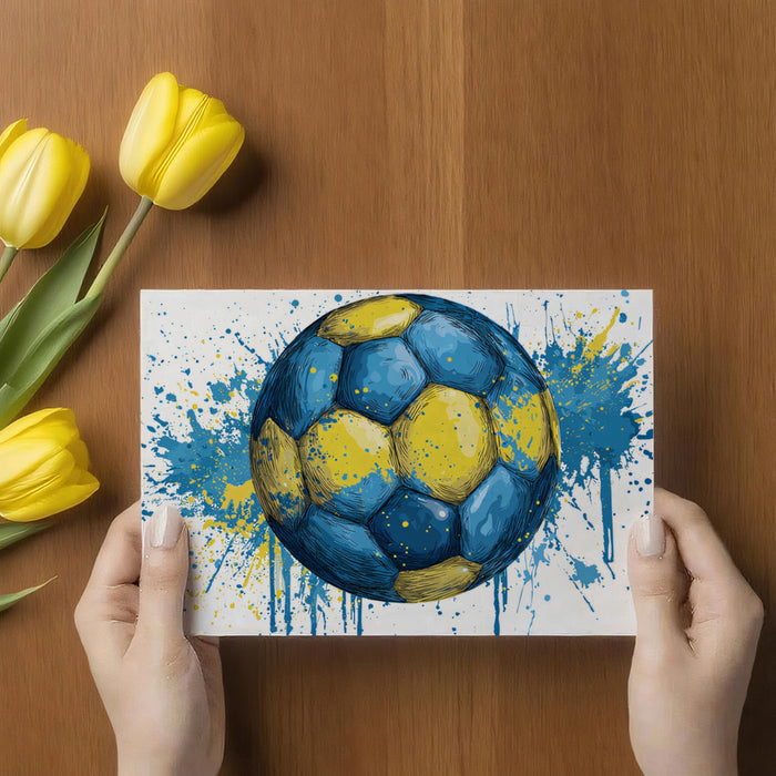 Sketch Blue and Yellow Soccer Ball Mural Wallpaper | Ink Splatters, Patriotic Color Scheme, Dynamic Hand-Drawn Art