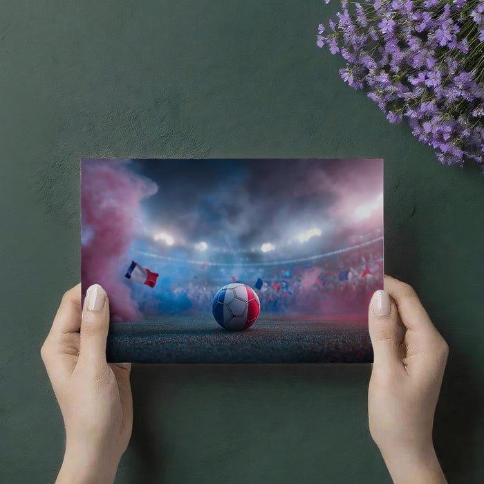 French Flag Smoke Stadium Mural Wallpaper | Cinematic Atmosphere, Red and Blue Fog, Patriotic Sports Drama