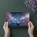 Modern gaming room featuring a large soccer stadium wall mural for an immersive feel