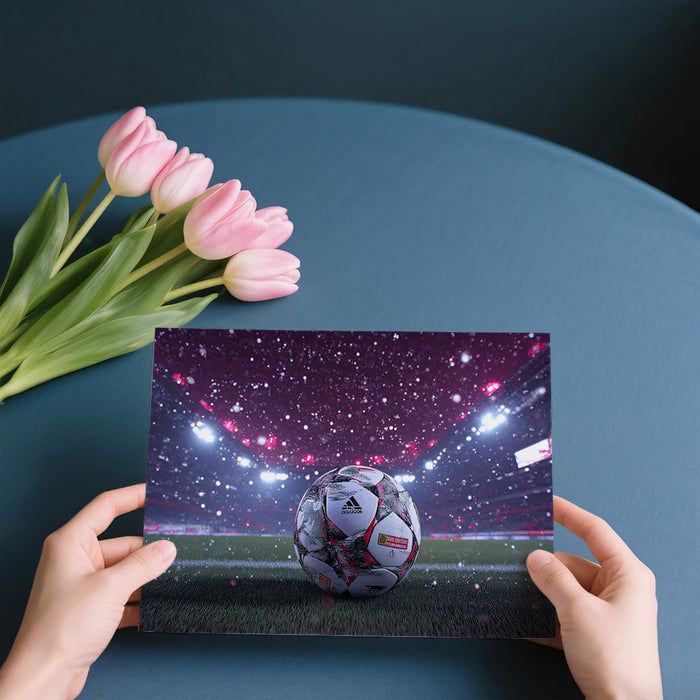 Dramatic Match Night Snow Mural Wallpaper | Red Arena Lighting, Detailed Football, Intense Sports Atmosphere