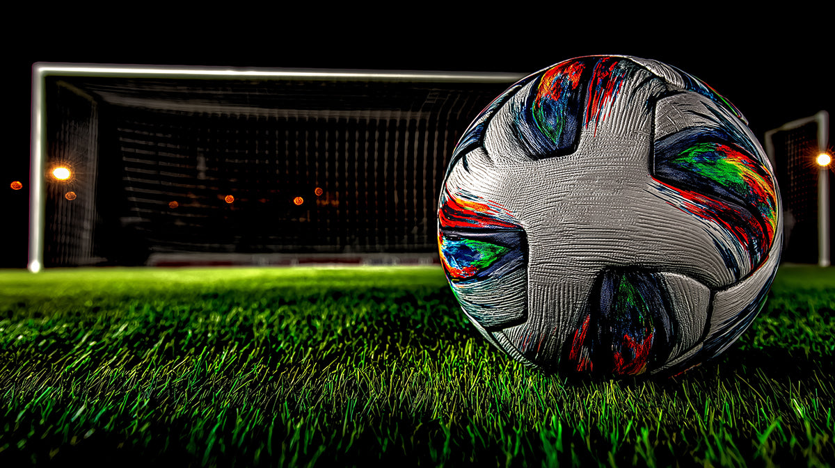Multicolor Texture Soccer Ball Mural Wallpaper | Abstract Splatter, Night Match, High-Contrast Field