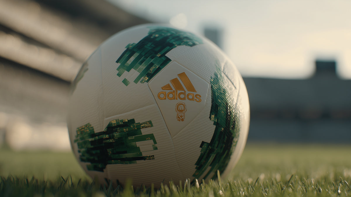 Clean Design Soccer Ball Mural Wallpaper | Green and Gold Accents, Shallow Depth of Field, Natural Light