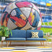 Home gym or exercise space decorated with a bold soccer-inspired mural to encourage movement.
