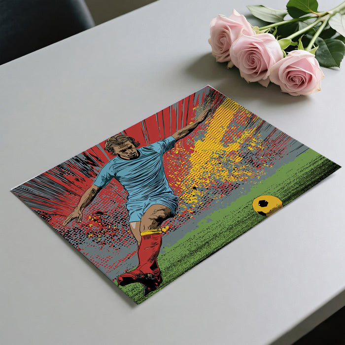 Modern home gym space with a dynamic soccer action mural adding energy to the workout area