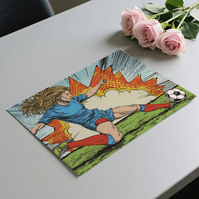 Energetic bedroom decor featuring a pop art sports mural on the main feature wall