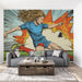 Creative home office wall with a dynamic soccer player pop art graphic mural