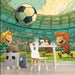 Active playroom design with a colorful cartoon soccer match wall mural