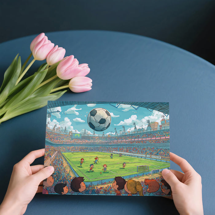 Detailed Cartoon Stadium Panorama Mural Wallpaper | Full Crowd View, Energetic Match, Vibrant Kids' Art