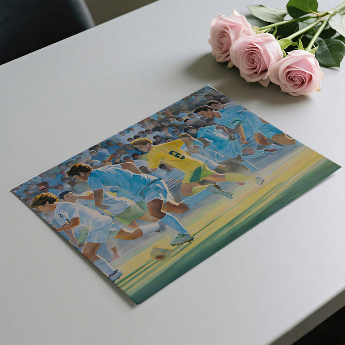 Soft Watercolor Soccer Action Mural Wallpaper | Fluid Impressionism, Sunny Field, Youthful Competition