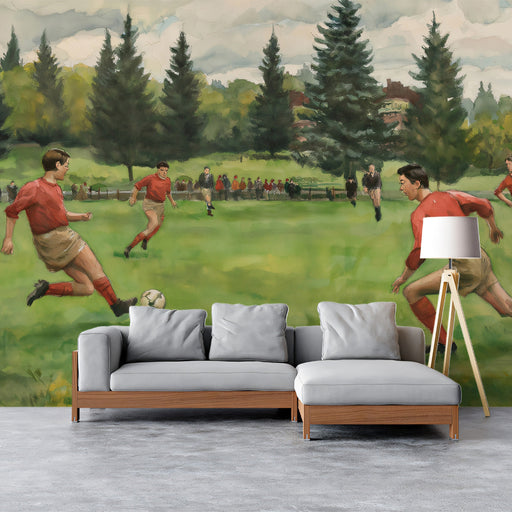 Vintage soccer theme mural installed in an entryway