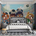 A lively boy's bedroom featuring a colorful soccer match mural on the main accent wall.