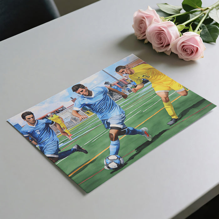 Game room wall art mural showing soccer action for a modern recreational space