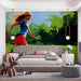 Game room wall featuring a vibrant, brushstroke-style sports mural for an active feel.