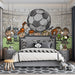 Creative bedroom styled with a playful soccer cartoon mural