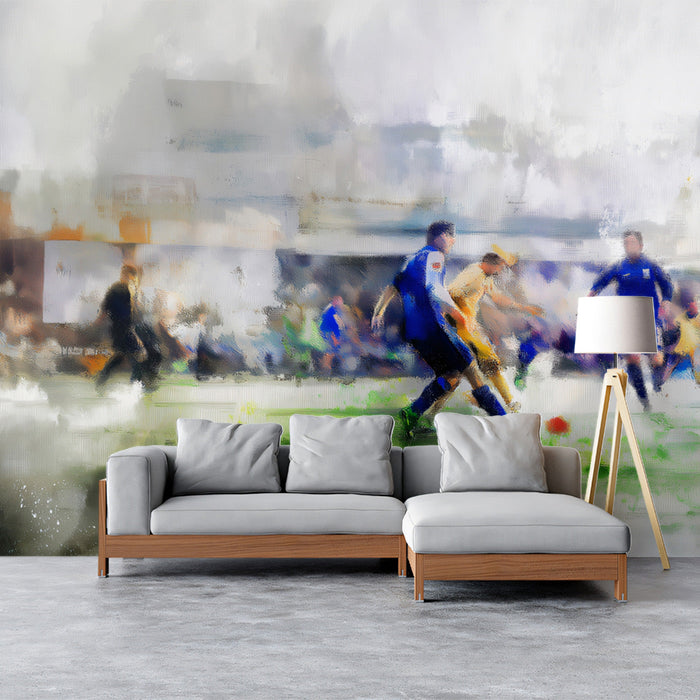 Study setup styled with an artistic soccer stadium wall mural