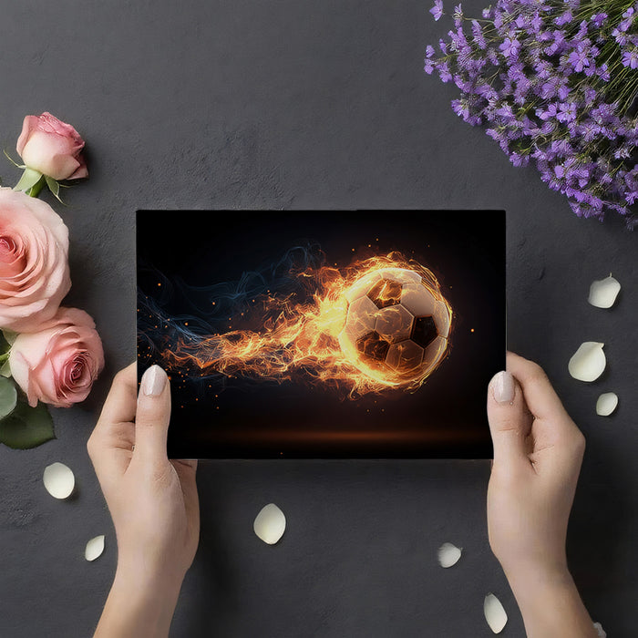 Fire and Smoke Soccer Ball Mural Wallpaper | High-Speed Trail, Orange and Blue Contrast, Dynamic Energy