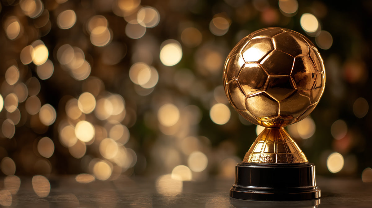 Golden Soccer Trophy Bokeh Mural Wallpaper | Cinematic Close-up, Luxurious Gold, Festive Celebration