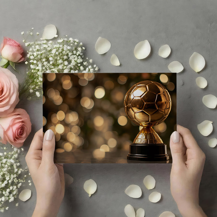 Golden Soccer Trophy Bokeh Mural Wallpaper | Cinematic Close-up, Luxurious Gold, Festive Celebration
