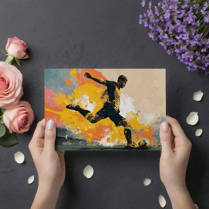 Expressionist Kick Yellow Splatter Mural Wallpaper | Dynamic Brushstrokes, Warm Tones, Explosive Action