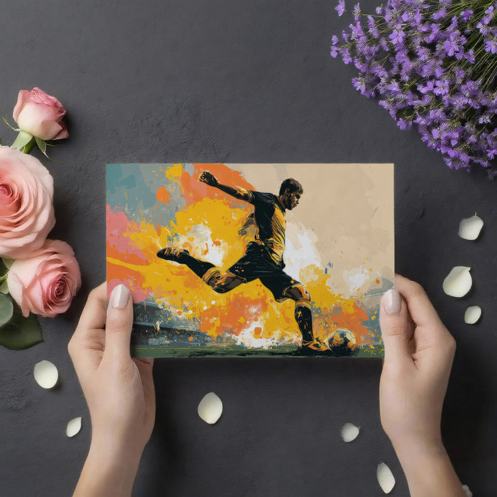 Teen bedroom with a dynamic sports-themed mural featuring a soccer player in motion.