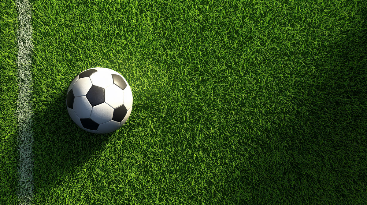 Aerial Soccer Field Close-up Mural Wallpaper | High-Density Grass Texture, Crisp White Line, Clean Minimalist View