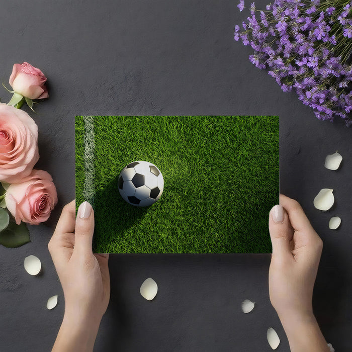 Aerial Soccer Field Close-up Mural Wallpaper | High-Density Grass Texture, Crisp White Line, Clean Minimalist View