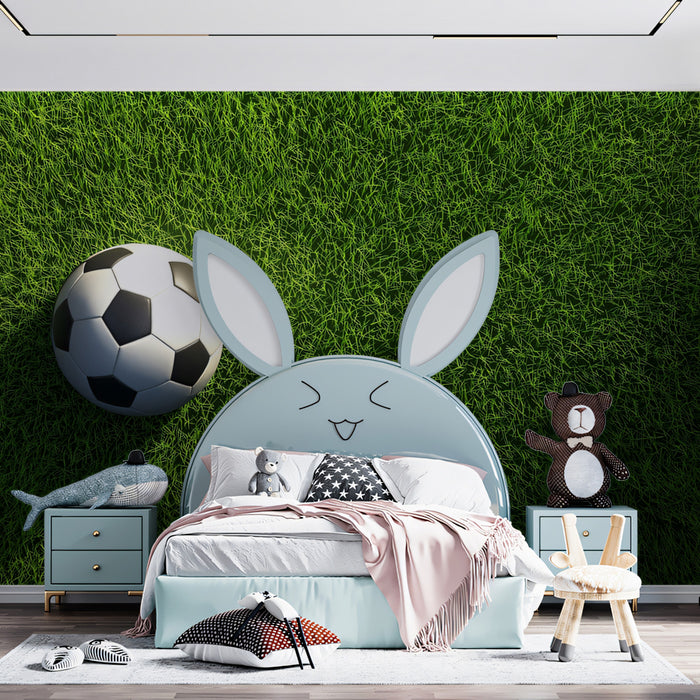 Aerial Soccer Field Close-up Mural Wallpaper | High-Density Grass Texture, Crisp White Line, Clean Minimalist View