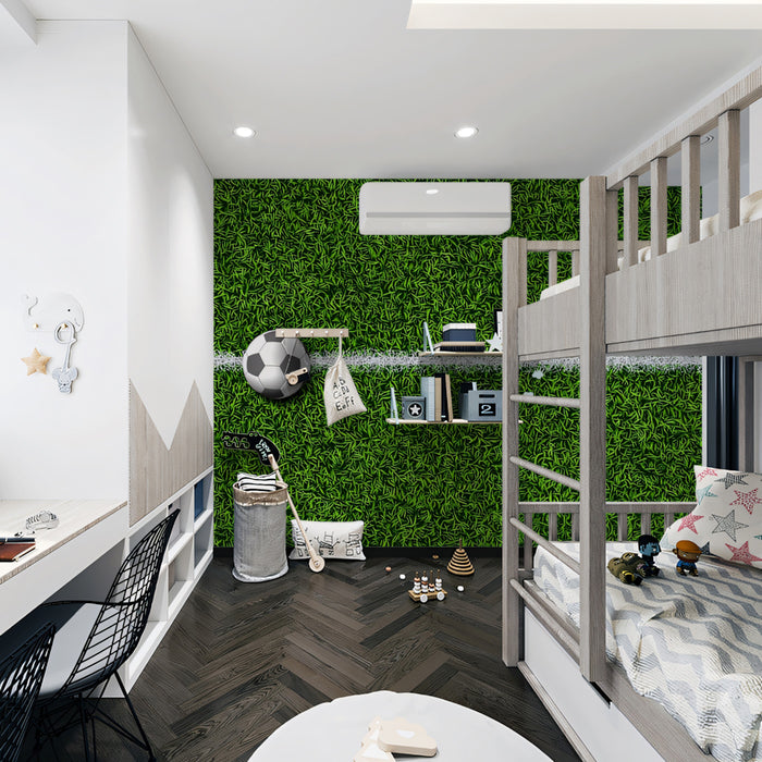 Top-Down Pitch Line Mural Wallpaper | Vivid Green Texture, Clean Composition, Sports Minimalism