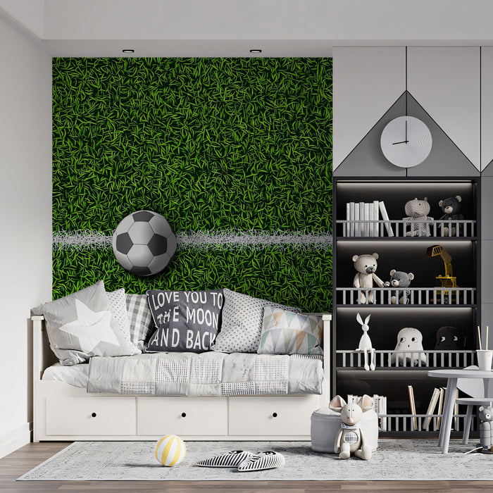 Top-Down Pitch Line Mural Wallpaper | Vivid Green Texture, Clean Composition, Sports Minimalism