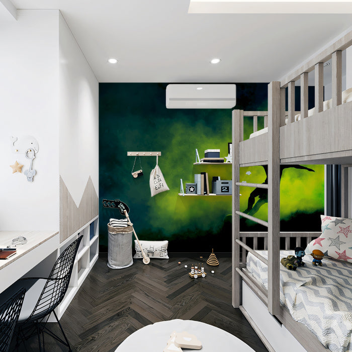 Neon Smoke Soccer Silhouette Mural Wallpaper | Dark and Electric, Blue-Green Flare, Dynamic Action