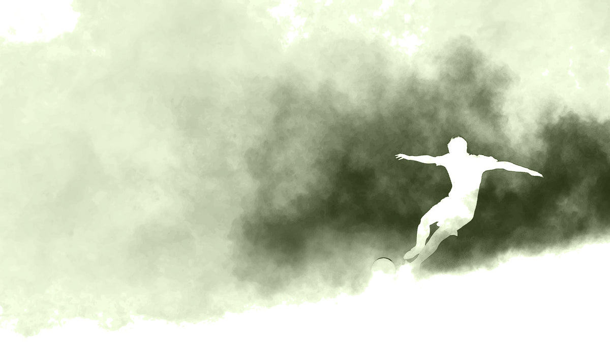 Ethereal Soccer Silhouette Mural Wallpaper | Pale Monochrome, Misty Atmosphere, Abstract Movement