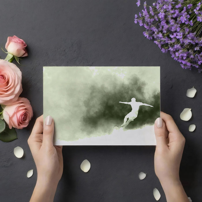 Ethereal Soccer Silhouette Mural Wallpaper | Pale Monochrome, Misty Atmosphere, Abstract Movement