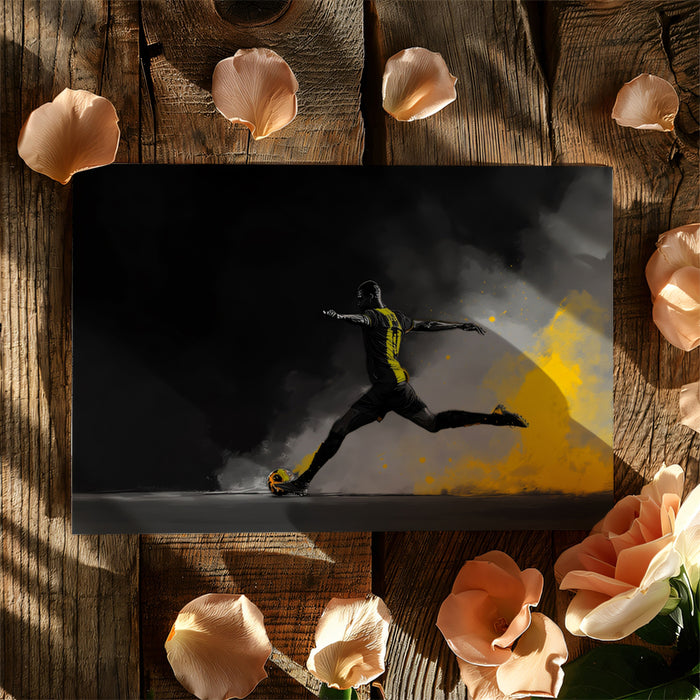 Framed artwork of a silhouette on a wooden surface with flowers