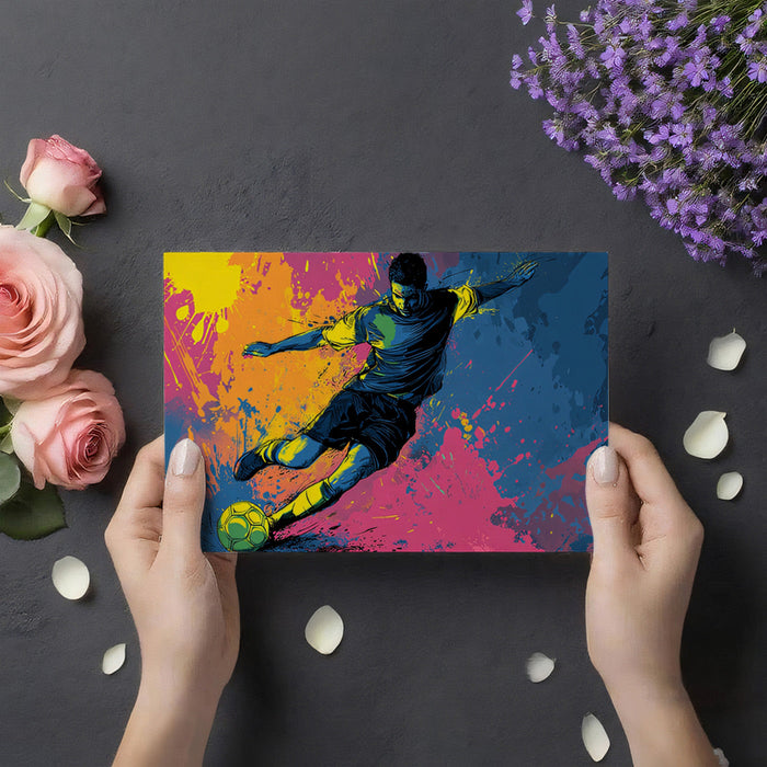 Graphic action sports mural in a dedicated playroom or basement media room with minimalist decor.