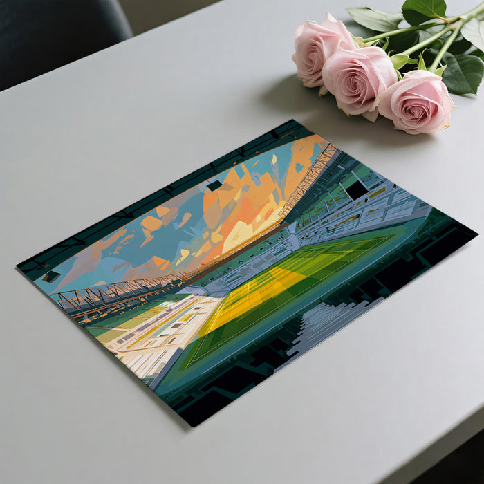 Sunrise Stadium Abstract Mural Wallpaper | Impressionist Sky, Empty Arena, Warm and Cool Hues