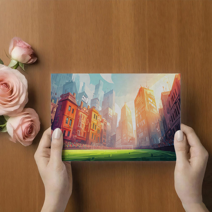 Urban Stadium Sunset Kick Mural Wallpaper | Warm Light, Graphic Architecture, Crowd Perspective