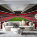 Large scale stadium mural design applied to a living room wall for an energetic atmosphere
