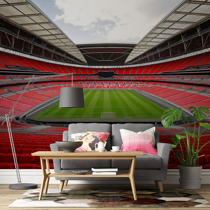 Football stadium wall mural installed in a modern home cinema room with dark grey seating