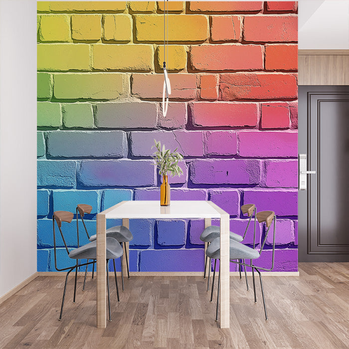 Rainbow Brick Mural Wallpaper in Dining Room | Various Colors (Rainbow Colors) of Rainbow Brick