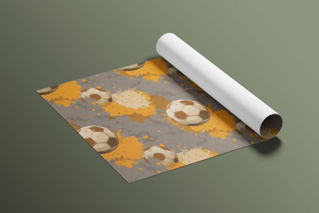 Distressed Soccer Ball Pattern Mural Wallpaper | Repeating Print, Grunge Splatter, Sepia and Orange Tones