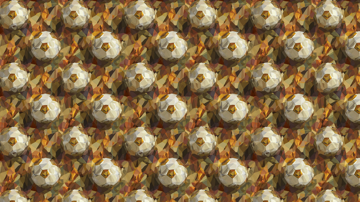 Geometric Gold Soccer Pattern Mural Wallpaper | Repeating Print, Abstract Cubism, Warm Tones Texture