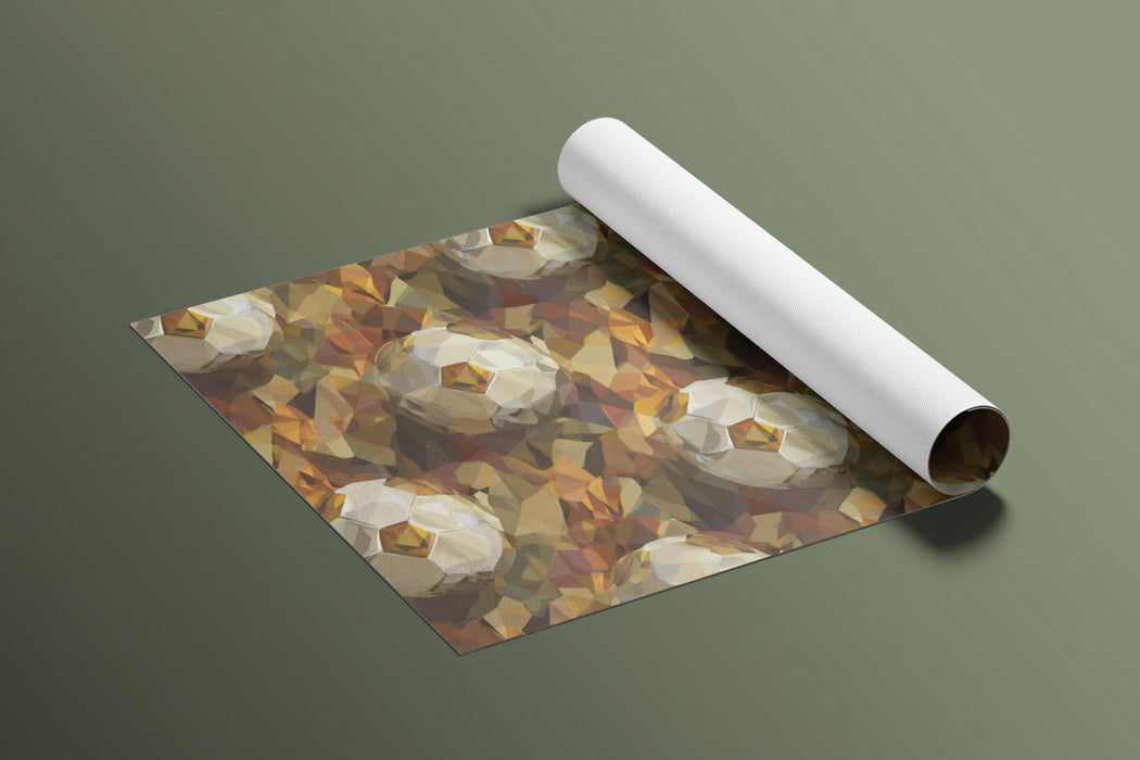Geometric Gold Soccer Pattern Mural Wallpaper | Repeating Print, Abstract Cubism, Warm Tones Texture