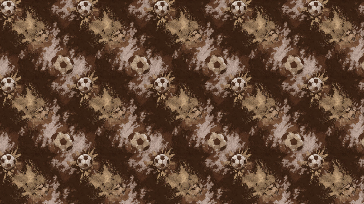 Distressed Sepia Soccer Pattern Mural Wallpaper | Repeating Print, Earth Tones, Grunge Camouflage Effect