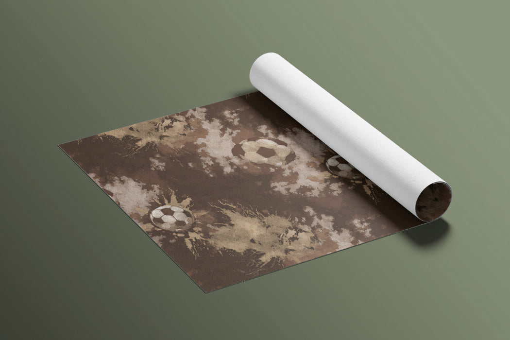 Distressed Sepia Soccer Pattern Mural Wallpaper | Repeating Print, Earth Tones, Grunge Camouflage Effect