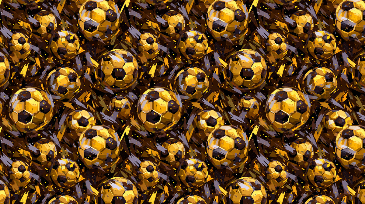 Intense Gold Soccer Pattern Mural Wallpaper | Repeating Print, Abstract Chaos, Luxurious Metallic Finish