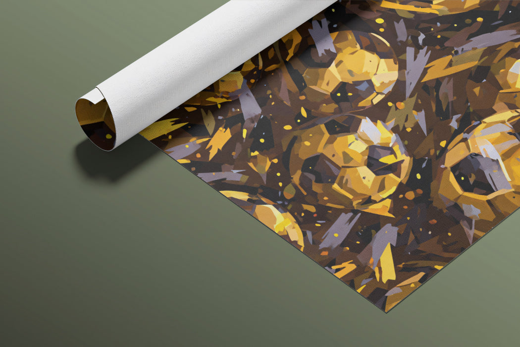 Intense Gold Soccer Pattern Mural Wallpaper | Repeating Print, Abstract Chaos, Luxurious Metallic Finish
