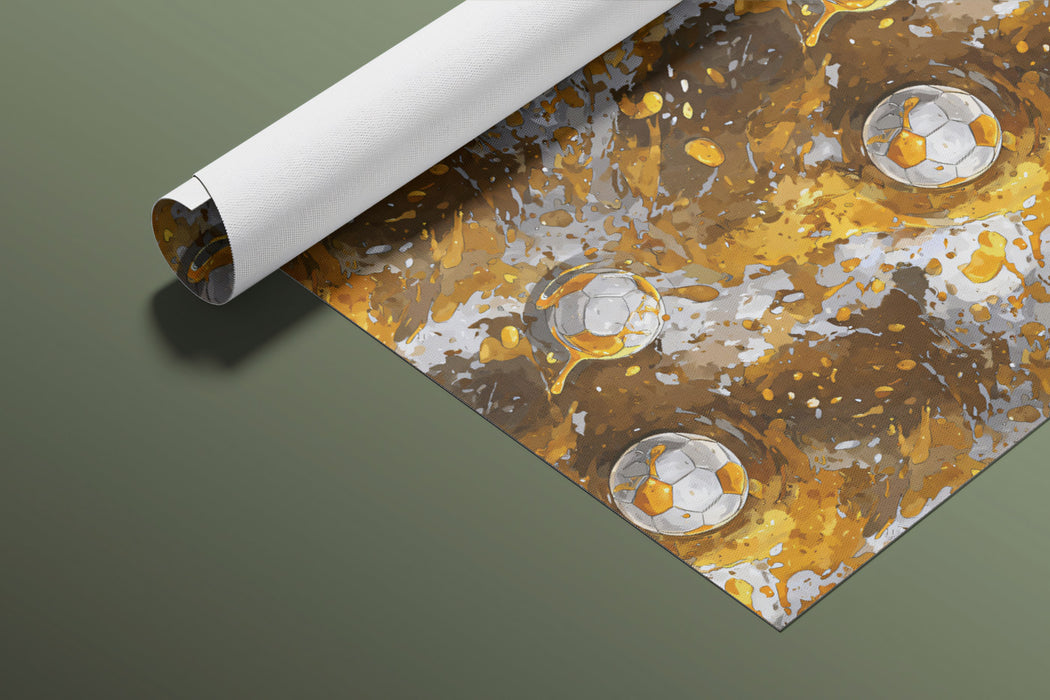 Gold Splatter Soccer Pattern Mural Wallpaper | Repeating Print, High Contrast, Glossy Finish Texture