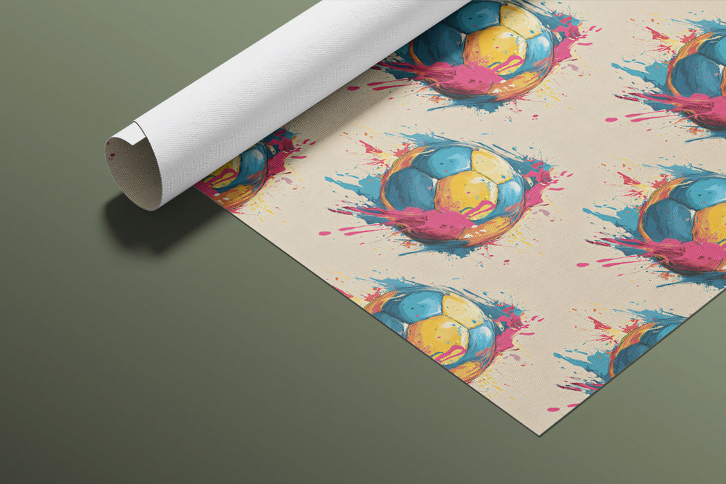 Pop Color Soccer Pattern Mural Wallpaper | Repeating Print, Electric Pink and Blue, Retro Sketch Style