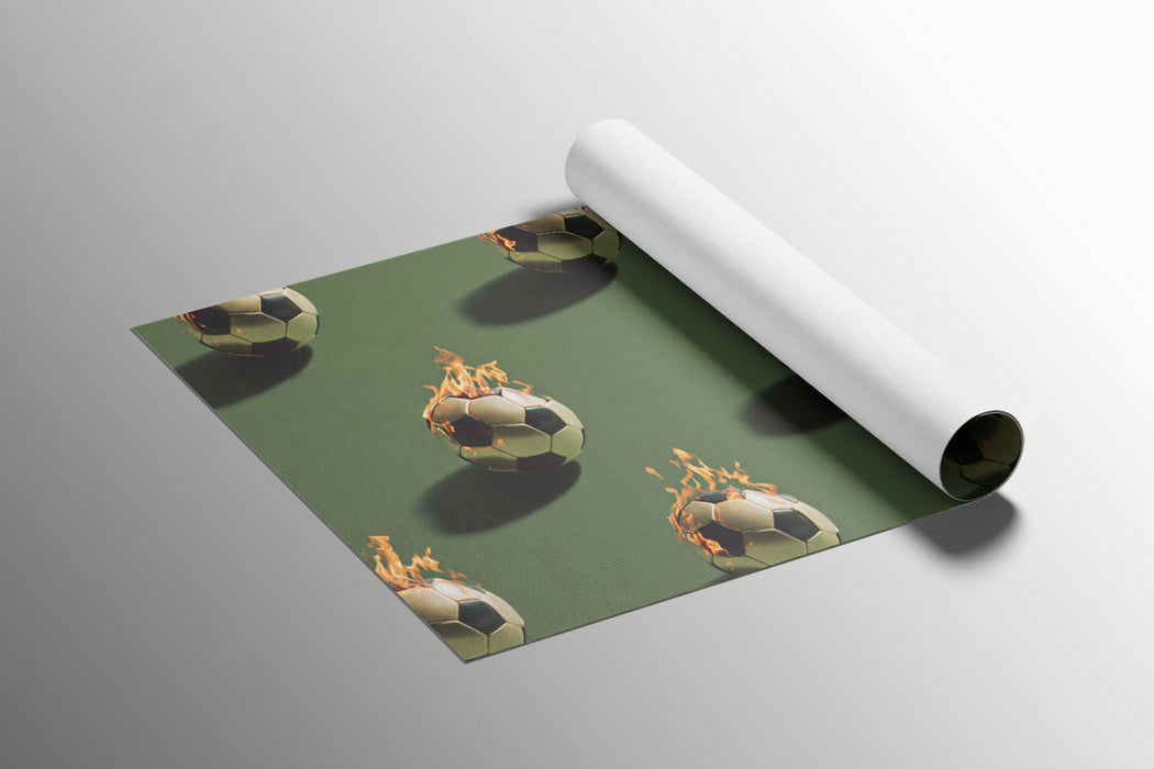 Fire and Shadow Soccer Pattern Mural Wallpaper | Repeating Print, Green Pitch Tone, Dynamic Contrast