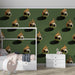Stylish game room decor with a bold flaming soccer ball accent wall and lounge chairs.